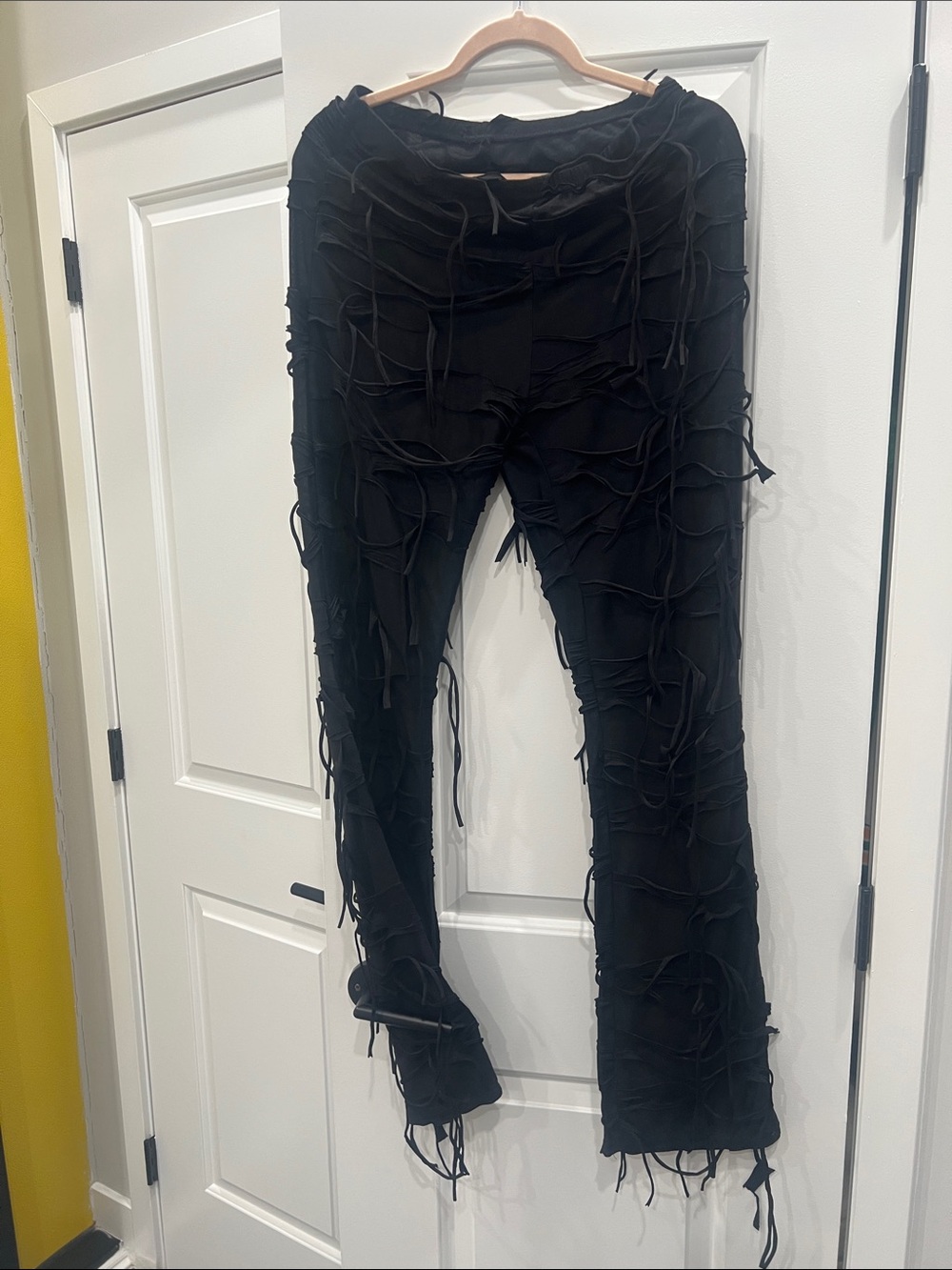 Black Distressed Tie-Detail Pants